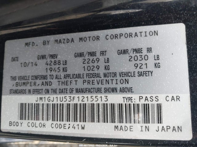 Aukcja sprzedaży 2015 Mazda Mazda6 I Sport, vin: JM1GJ1U53F1215513, numer aukcji: 46172052