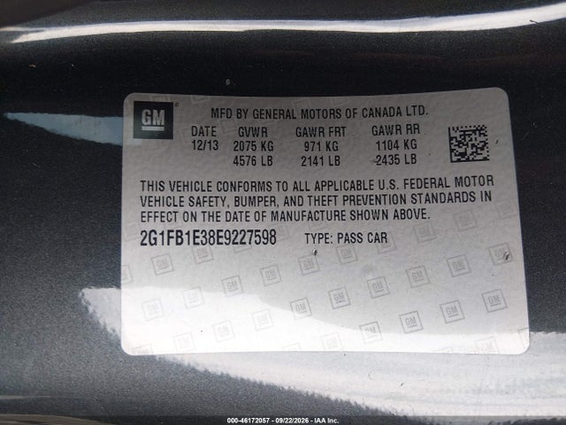 46172057 :رقم المزاد ، 2G1FB1E38E9227598 vin ، 2014 Chevrolet Camaro 1lt مزاد بيع