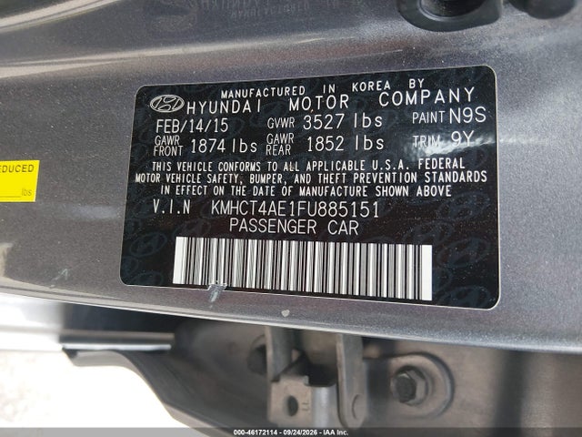 Aukcja sprzedaży 2015 Hyundai Accent Gls, vin: KMHCT4AE1FU885151, numer aukcji: 46172114