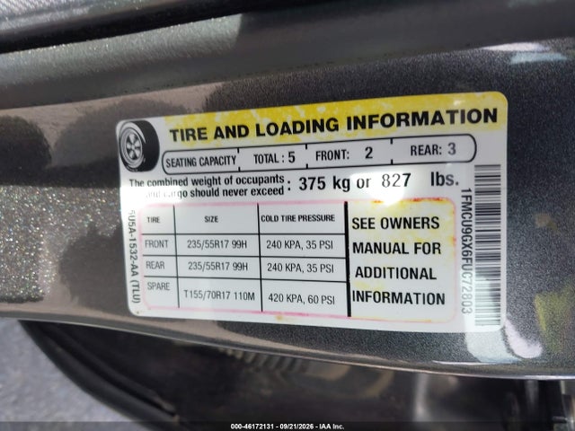 Продажа на аукционе авто 2015 Ford Escape Se, vin: 1FMCU9GX6FUC72803, номер лота: 46172131