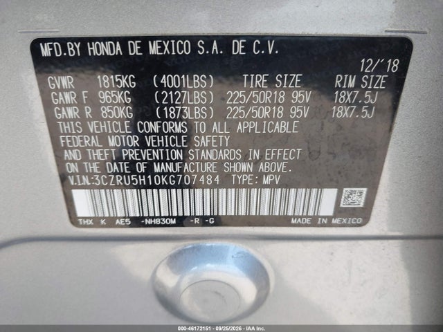 3CZRU5H10KG707484 Honda HR-V SPORT