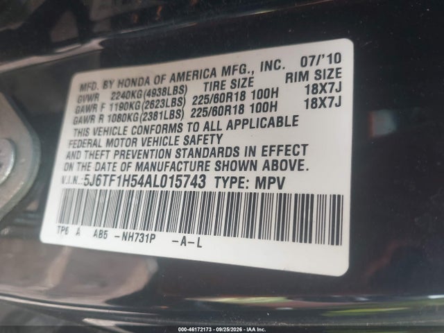 Продаж на аукціоні авто 2010 Honda Accord Crosstour Ex-l, vin: 5J6TF1H54AL015743, номер лоту: 46172173