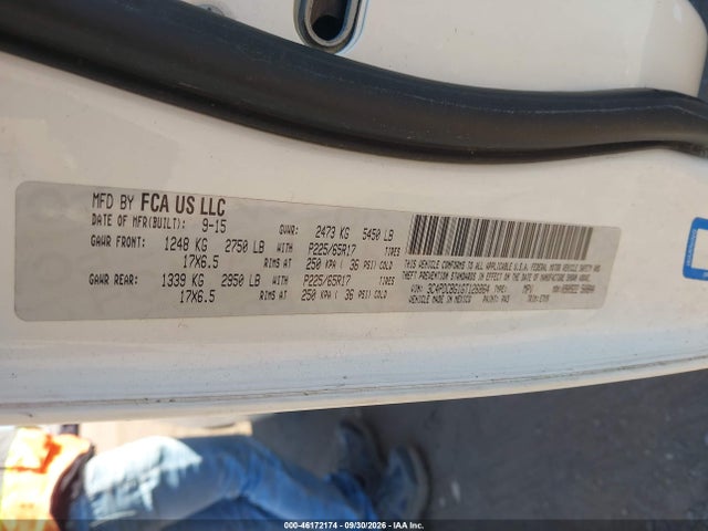2016 Dodge Journey Sxt მანქანა იყიდება აუქციონზე, vin: 3C4PDCBG1GT126864, აუქციონის ნომერი: 46172174