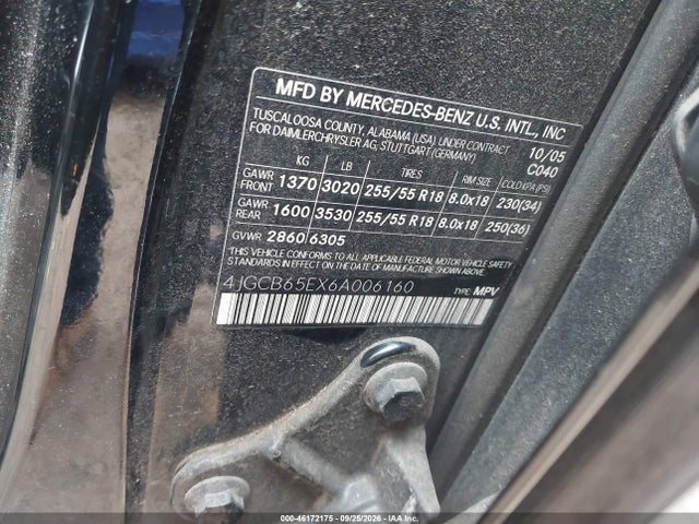 46172175 :رقم المزاد ، 4JGCB65EX6A006160 vin ، 2006 Mercedes-benz R 350 4matic مزاد بيع