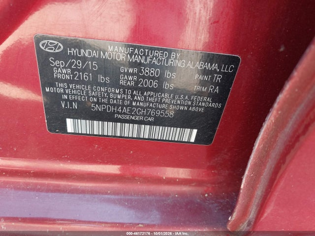 Продажа на аукционе авто 2016 Hyundai Elantra Se, vin: 5NPDH4AE2GH769558, номер лота: 46172176