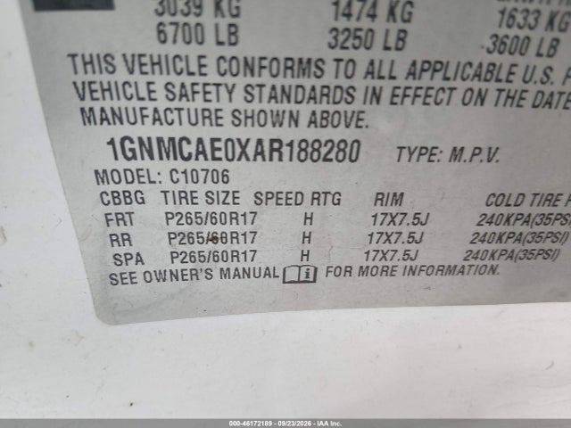 Продажа на аукционе авто 2010 Chevrolet Tahoe Ls, vin: 1GNMCAE0XAR188280, номер лота: 46172189