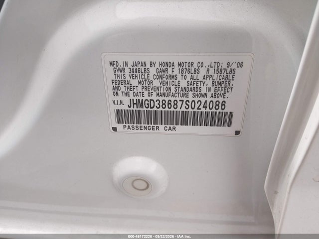 2007 Honda Fit Sport მანქანა იყიდება აუქციონზე, vin: JHMGD38687S024086, აუქციონის ნომერი: 46172220
