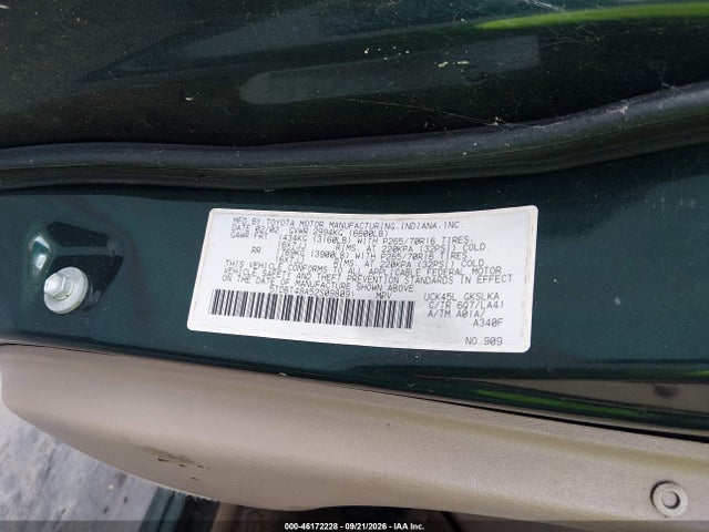 Aukcja sprzedaży 2002 Toyota Sequoia Limited V8, vin: 5TDBT48A52S098091, numer aukcji: 46172228