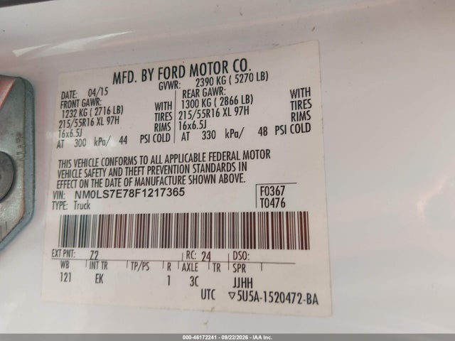 Продажа на аукционе авто 2015 Ford Transit Connect Xl, vin: NM0LS7E78F1217365, номер лота: 46172241