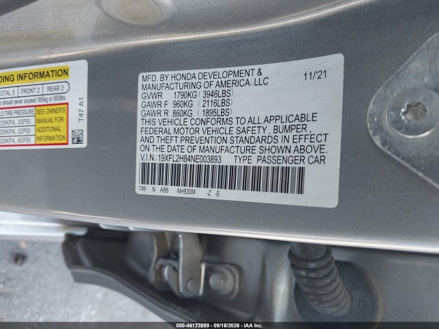 Продаж на аукціоні авто 2022 Honda Civic Sport, vin: 19XFL2H84NE003893, номер лоту: 46172253