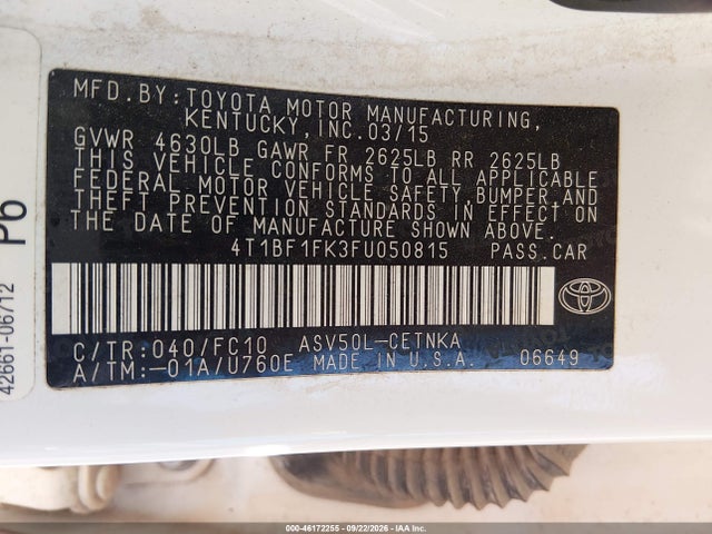Продажа на аукционе авто 2015 Toyota Camry Le, vin: 4T1BF1FK3FU050815, номер лота: 46172255