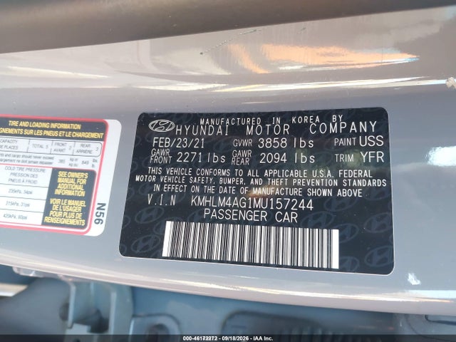 Продаж на аукціоні авто 2021 Hyundai Elantra Sel, vin: KMHLM4AG1MU157244, номер лоту: 46172272