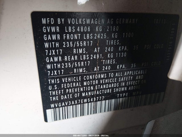 WVGAV3AX7EW549777 Volkswagen TIGUAN SE