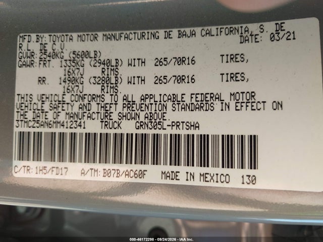 Продаж на аукціоні авто 2021 Toyota Tacoma 4wd Trd Off Road, vin: 3TMCZ5AN6MM412341, номер лоту: 46172298