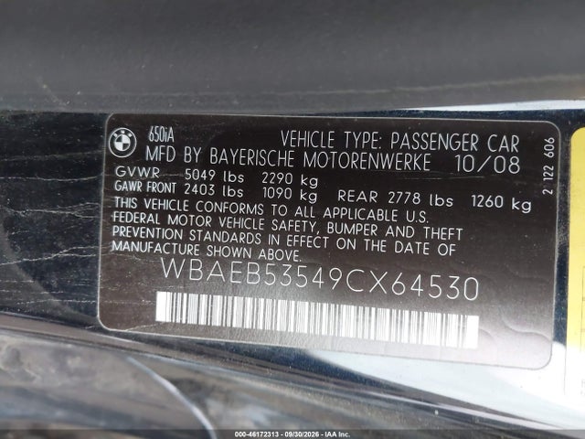Aukcja sprzedaży 2009 Bmw 650i, vin: WBAEB53549CX64530, numer aukcji: 46172313