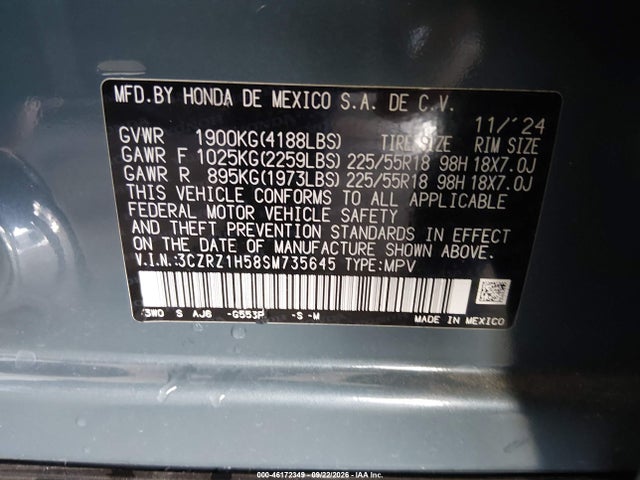 Продажа на аукционе авто 2025 Honda Hr-v 2wd Sport, vin: 3CZRZ1H58SM735645, номер лота: 46172349