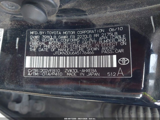 Aukcja sprzedaży 2010 Toyota Prius Iii, vin: JTDKN3DU6A5176466, numer aukcji: 46172350