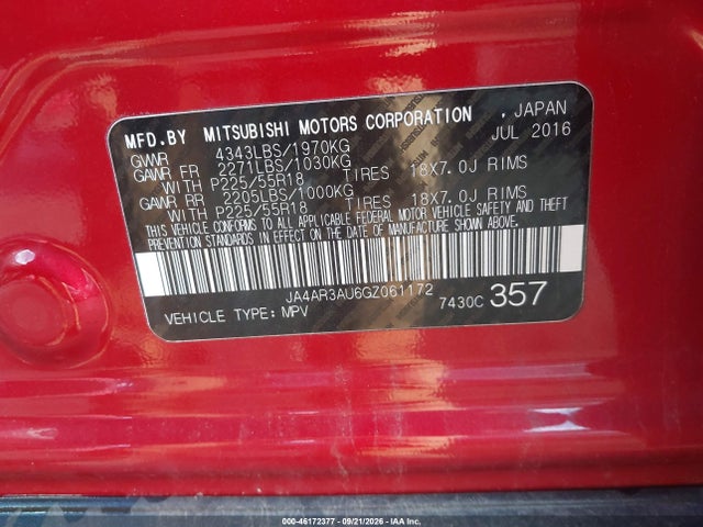 Продажа на аукционе авто 2016 Mitsubishi Outlander Sport 2.0 Es, vin: JA4AR3AU6GZ061172, номер лота: 46172377