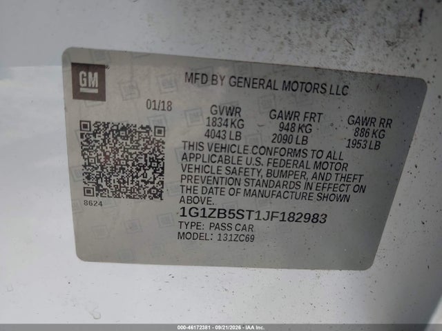 Aukcja sprzedaży 2018 Chevrolet Malibu 1ls, vin: 1G1ZB5ST1JF182983, numer aukcji: 46172381