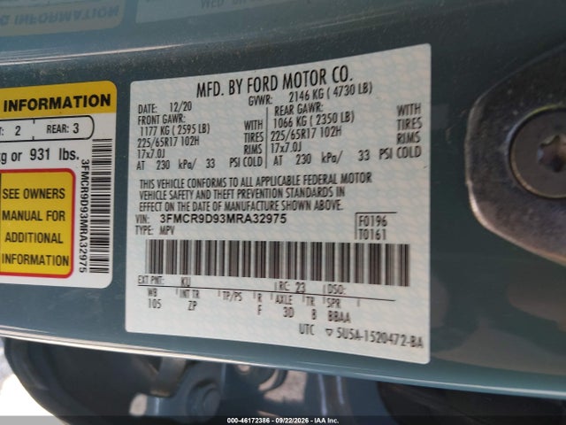 Ford Bronco Sport Badlands 2021 3FMCR9D93MRA32975 Image 9