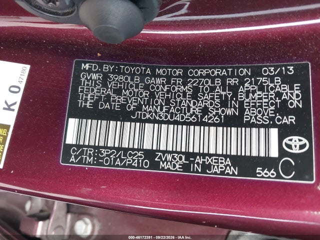 Aukcja sprzedaży 2013 Toyota Prius Three Se, vin: JTDKN3DU4D5614261, numer aukcji: 46172391