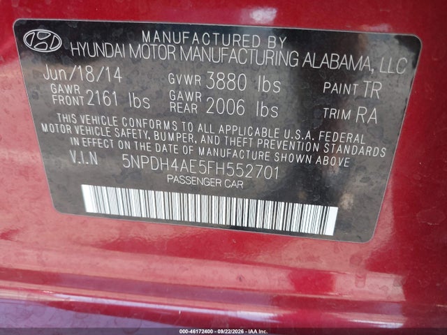 Hyundai ELANTRA SE 2015 5NPDH4AE5FH552701 Image 9