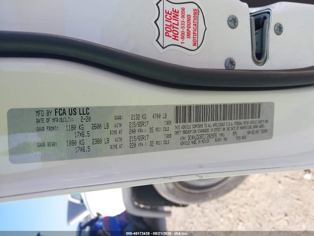 46172439 :رقم المزاد ، 3C4NJDDB7LT202976 vin ، 2020 Jeep Compass Trailhawk 4x4 مزاد بيع