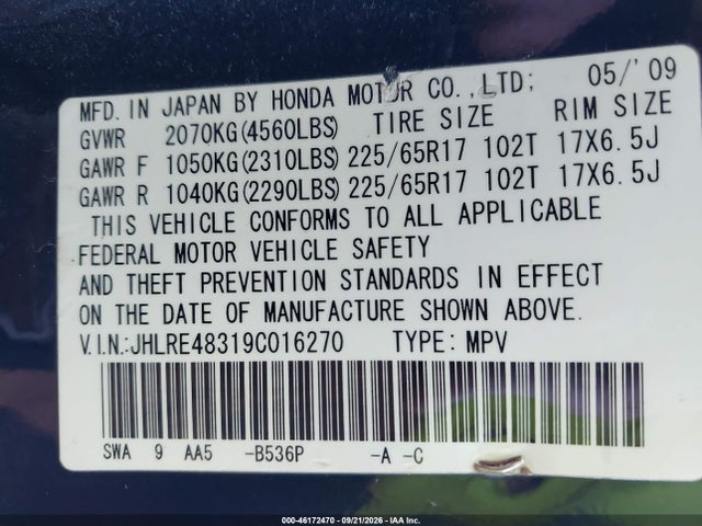 Aukcja sprzedaży 2009 Honda Cr-v Lx, vin: JHLRE48319C016270, numer aukcji: 46172470