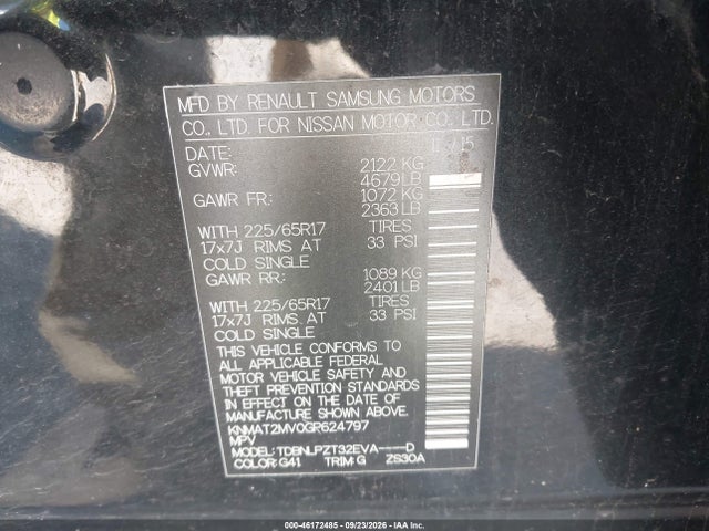 Aukcja sprzedaży 2016 Nissan Rogue S, vin: KNMAT2MV0GP624797, numer aukcji: 46172485