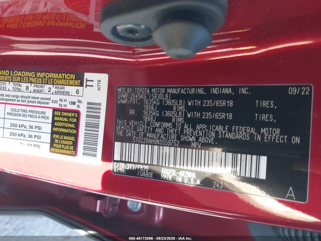 Toyota Highlander Le 2022 5TDZZRAH9NS559752 Image 9