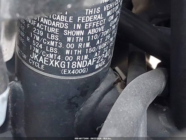Продажа на аукционе авто 2022 Kawasaki Ex400, vin: JKAEXKG18NDAF2240, номер лота: 46172498