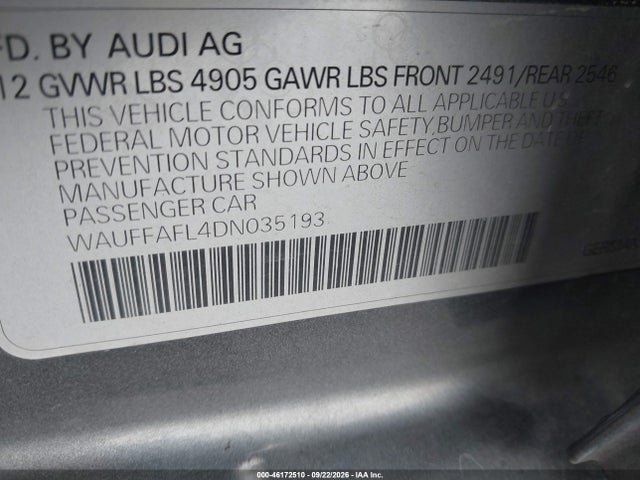 Продаж на аукціоні авто 2013 Audi A4 2.0t Premium, vin: WAUFFAFL4DN035193, номер лоту: 46172510