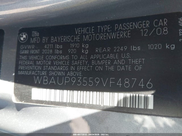 Продажа на аукционе авто 2009 Bmw 128i, vin: WBAUP93559VF48746, номер лота: 46172515
