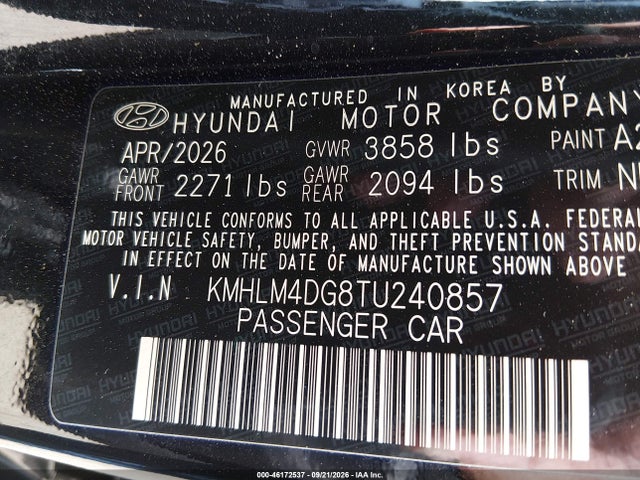 2026 Hyundai Elantra Sel Sport მანქანა იყიდება აუქციონზე, vin: KMHLM4DG8TU240857, აუქციონის ნომერი: 46172537