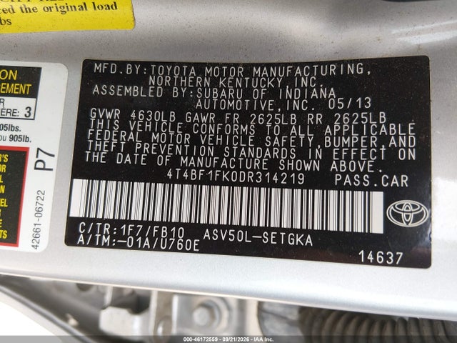Aukcja sprzedaży 2013 Toyota Camry Xle, vin: 4T4BF1FK0DR314219, numer aukcji: 46172559