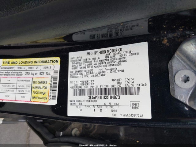 Ford Fusion Hybrid Se 2019 3FA6P0LU1KR104073 Image 9