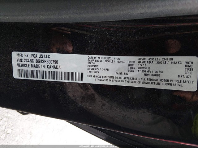 Aukcja sprzedaży 2025 Chrysler Pacifica Select, vin: 2C4RC1BG8SR600790, numer aukcji: 46172568