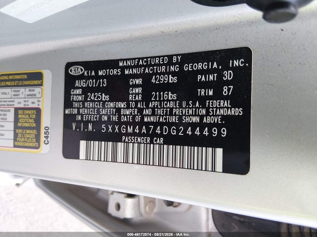 Aukcja sprzedaży 2013 Kia Optima Lx, vin: 5XXGM4A74DG244499, numer aukcji: 46172574