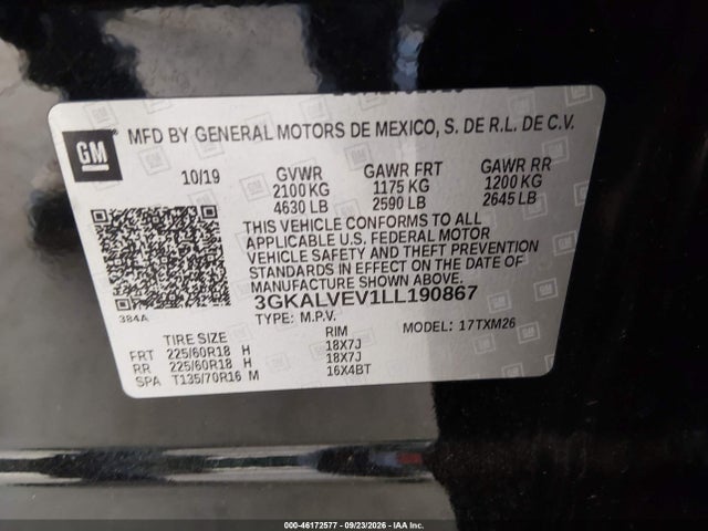 Aukcja sprzedaży 2020 Gmc Terrain Awd Slt, vin: 3GKALVEV1LL190867, numer aukcji: 46172577