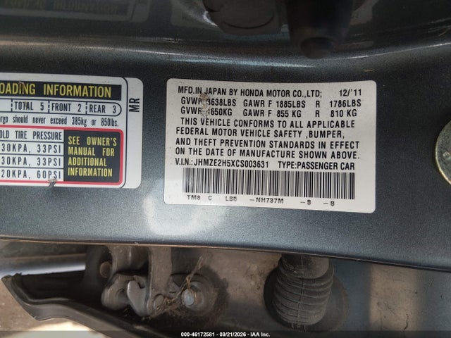 Aukcja sprzedaży 2012 Honda Insight Lx, vin: JHMZE2H5XCS003631, numer aukcji: 46172581