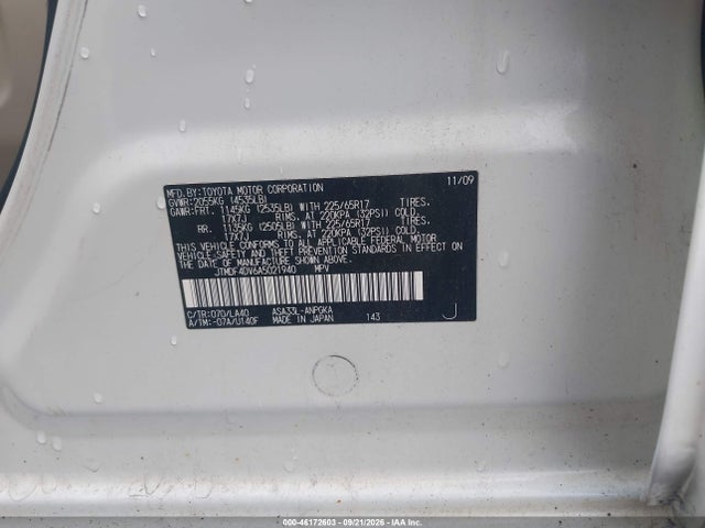 46172603 :رقم المزاد ، JTMDF4DV6A5021940 vin ، 2010 Toyota Rav4 Limited مزاد بيع
