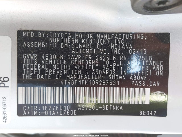 Продаж на аукціоні авто 2013 Toyota Camry Le, vin: 4T4BF1FK1DR287631, номер лоту: 46172624