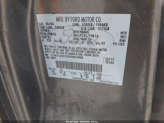 Продажа на аукционе авто 2005 Ford Escape Xlt, vin: 1FMYU03195KB07888, номер лота: 46172625