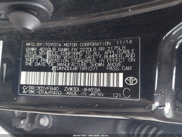 Toyota Prius Two 2015 JTDKN3DU4F1897271 Image 9