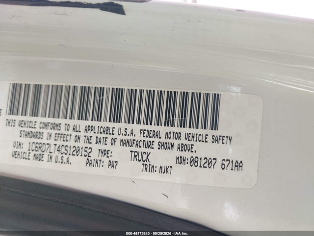 Продаж на аукціоні авто 2012 Dodge Ram 1500 Slt, vin: 1C6RD7LT4CS120152, номер лоту: 46172640