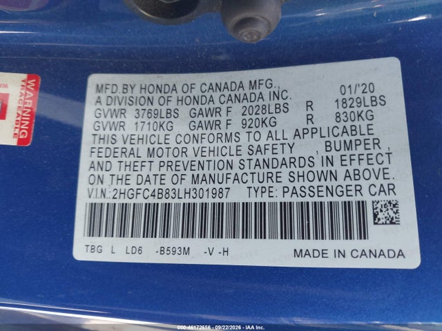 2HGFC4B83LH301987 Honda Civic Sport