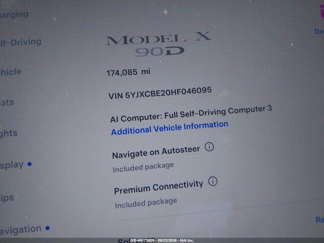 Продажа на аукционе авто 2017 Tesla Model X 100d/75d/90d, vin: 5YJXCBE20HF046095, номер лота: 46172659