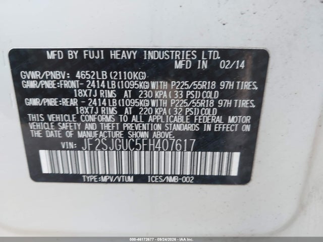 46172677 :رقم المزاد ، JF2SJGUC5FH407617 vin ، 2015 Subaru Forester 2.0xt Touring مزاد بيع