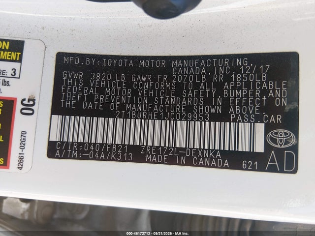 Toyota COROLLA LE 2018 2T1BURHE1JC029953 Image 9