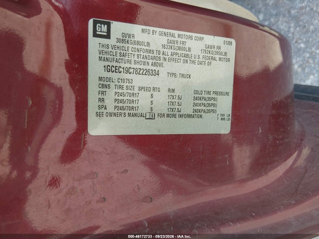 Aukcja sprzedaży 2008 Chevrolet Silverado 1500 Lt1, vin: 1GCEC19C78Z226334, numer aukcji: 46172733